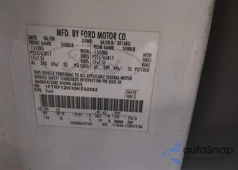 2008 Ford F-150 Fx2/Stx/Xl/Xlt from USA, damaged, VIN 1FTRF12WX8KE92582